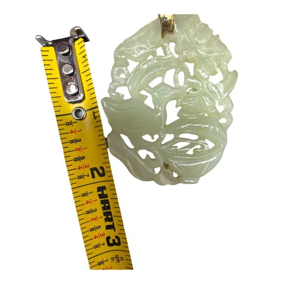 Vintage Carved Green Celadon Jade Pendant Necklace Beaded Strand Gold-Tone 20" - Picture 6 of 9